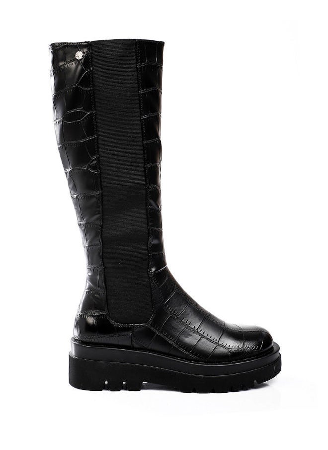 DejaVu - croc-embossed elastic side paneled high boots - Image 1