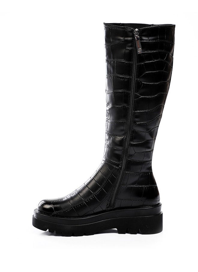 DejaVu - croc-embossed elastic side paneled high boots - Image 1