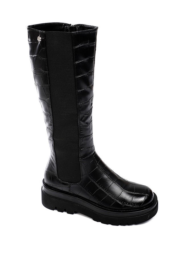 DejaVu - croc-embossed elastic side paneled high boots - Image 1