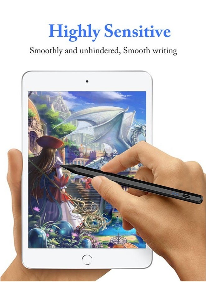 Stylus Pen for Apple iPad (2018 & Later), Palm Rejection, Magnetic Attachment, USB-C Rechargeable, Precise Writing/Drawing, Compatible with iPad Pro (11/12.9 Inch), iPad Air 3rd/4th Gen, iPad 6/7/8th Gen, iPad Mini 5th Gen, No Bluetooth Needed, with 3 Nib Tips + Charging Cable + Manual - Black - Image 2