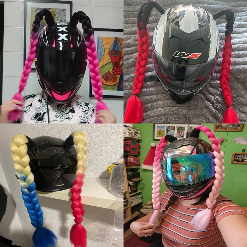 Generic GYMARK 2 Psc Helmet Pigtail Motorcycle Helmet Ponytail Bicycle Helmet Braids Hair Tails for Any Helmets Decorations Cup Reusable (B)  - Image 2