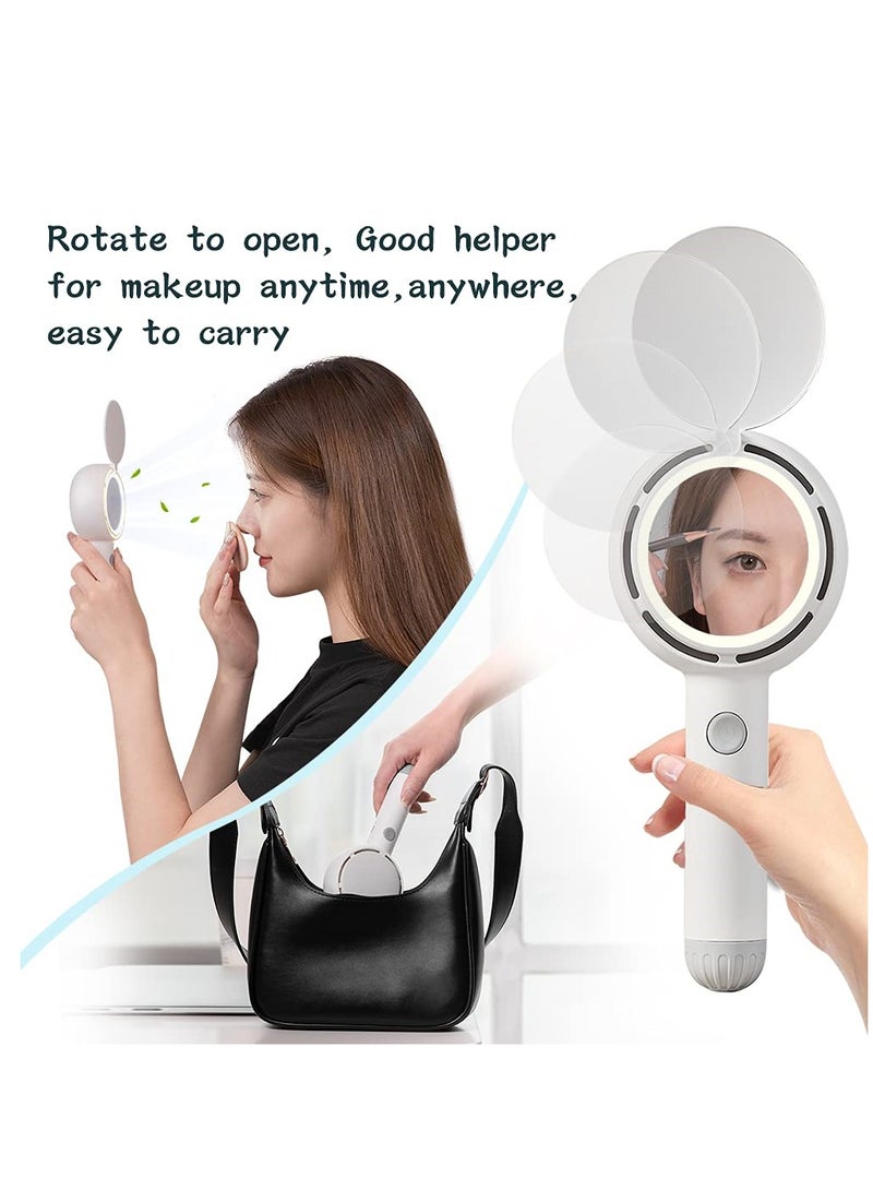 SYOSI Mini Handheld Fan Multi-Functional Portable Personal Fan Battery Operated Rechargeable Fan with LED Light Makeup Mirror 3 Speeds Adjustable Desk Fan with Base for Home Office Outdoor - Image 2