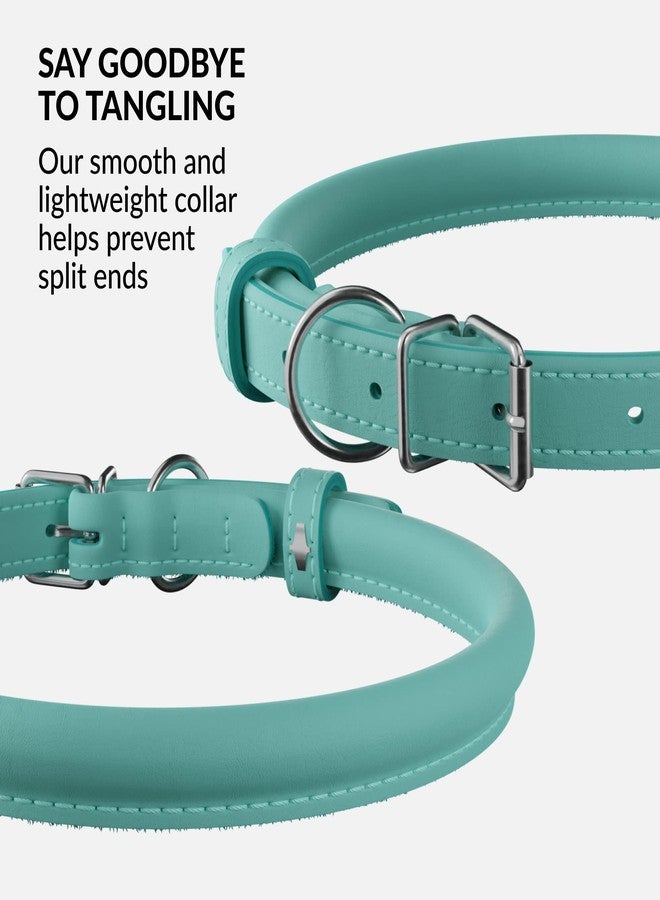 CollarDirect Reflective Rolled Leather Dog Collar, Soft Padded Round Puppy Collar, Handmade Genuine Leather Collar Dog Small Large Cat Collars 13 Colors (8-11 Inch, Mint Green Reflective) - Image 2