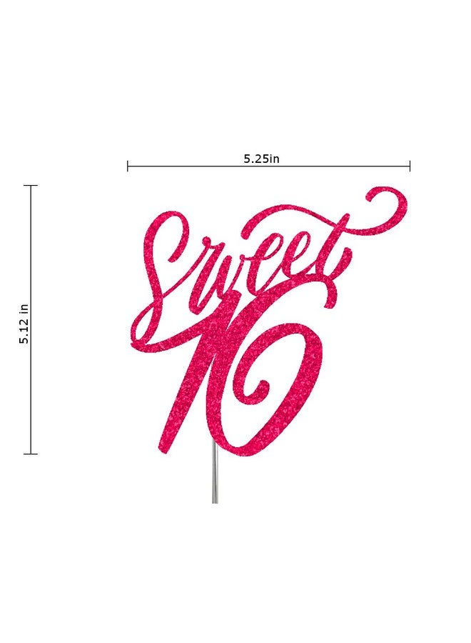 RokAPary Sweet 16 Glitter Cake Topper, Sixteen Birthday Party Decorations Ideas, Premium Quality Decoration, Sturdy Doubled Sided Glitter, Acrylic Stick. Made in USA (Fuchsia/Hot Pink) - Image 2