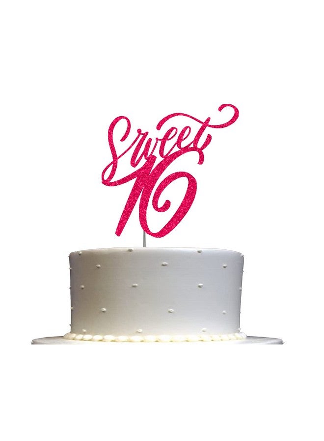 RokAPary Sweet 16 Glitter Cake Topper, Sixteen Birthday Party Decorations Ideas, Premium Quality Decoration, Sturdy Doubled Sided Glitter, Acrylic Stick. Made in USA (Fuchsia/Hot Pink) - Image 1