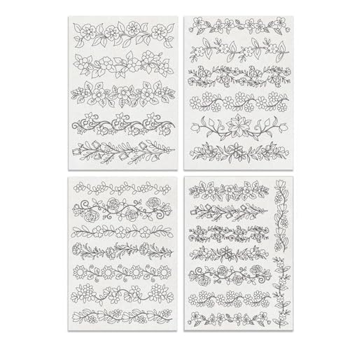FFZDENA Water Soluble Paper for Embroidery, 4Pcs Peel and Stick Embroidery Patterns, Tear Away Stabilizer for Embroidery, DIY Craft Projects, Hand Embroidery Hobbyists - Image 1