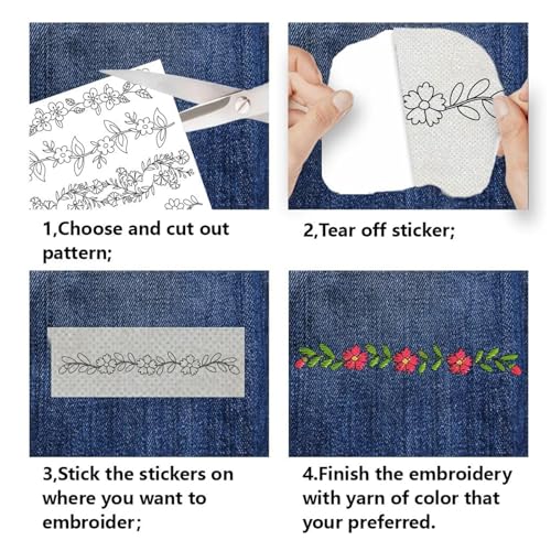 FFZDENA Water Soluble Paper for Embroidery, 4Pcs Peel and Stick Embroidery Patterns, Tear Away Stabilizer for Embroidery, DIY Craft Projects, Hand Embroidery Hobbyists - Image 3