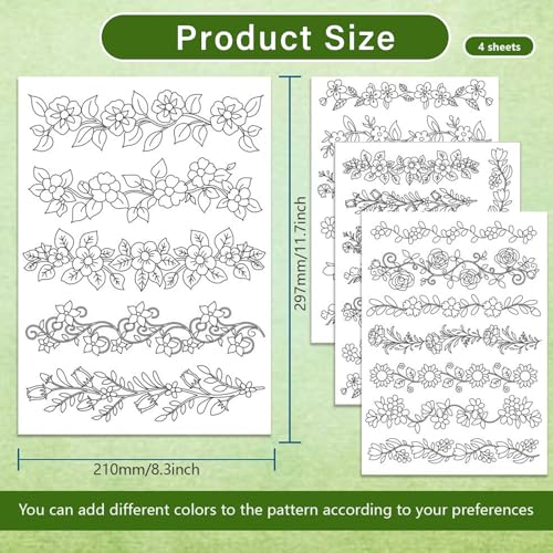 FFZDENA Water Soluble Paper for Embroidery, 4Pcs Peel and Stick Embroidery Patterns, Tear Away Stabilizer for Embroidery, DIY Craft Projects, Hand Embroidery Hobbyists - Image 2