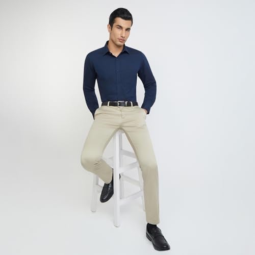 Raymond Men's Slim Fit Cotton Semi Cut Away Collar Solid Pattern Full Sleeve Dark Blue Shirt - Image 5