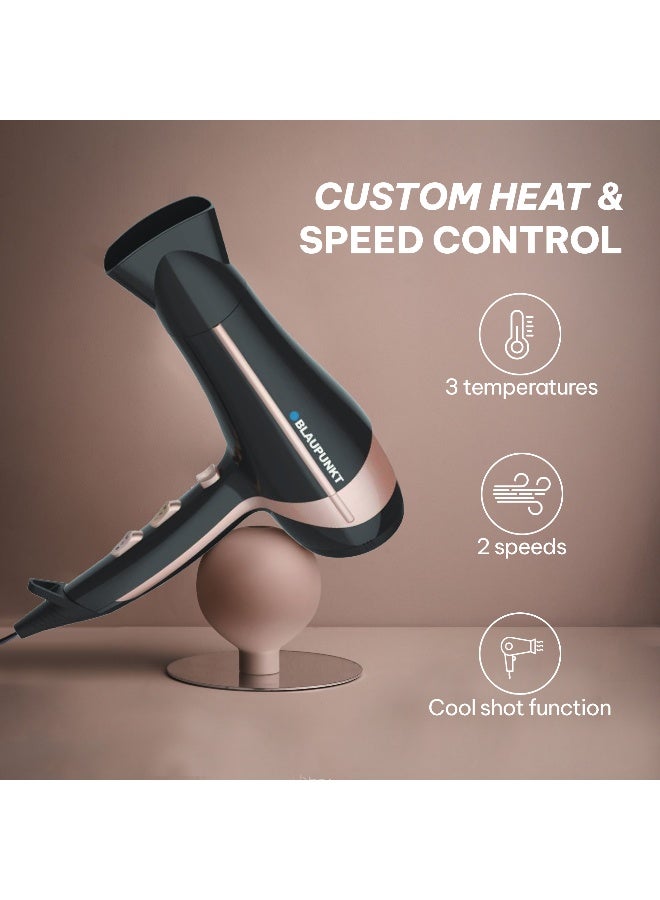 Blaupunkt Hair Dryer 2000W – Ionic Function, 3 Heat & 2 Speed Settings, Cool Shot, Diffuser & Concentrator Attachments, Lightweight Design, Fast Drying, Frizz Control, 2-Year Warranty – SDL425BK - Image 3