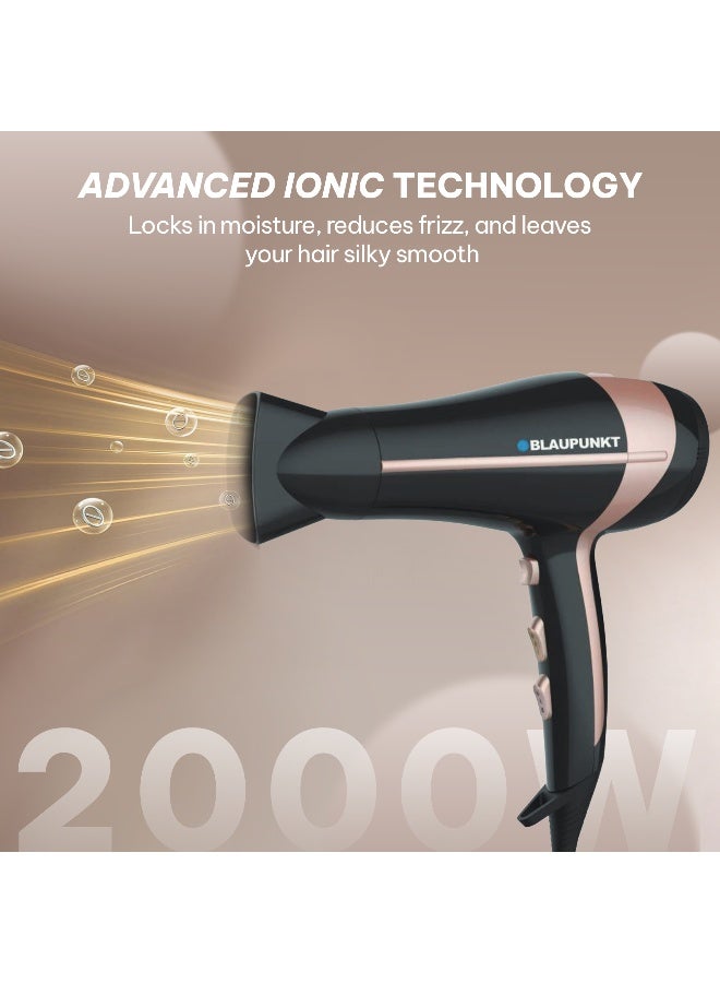 Blaupunkt Hair Dryer 2000W – Ionic Function, 3 Heat & 2 Speed Settings, Cool Shot, Diffuser & Concentrator Attachments, Lightweight Design, Fast Drying, Frizz Control, 2-Year Warranty – SDL425BK - Image 5