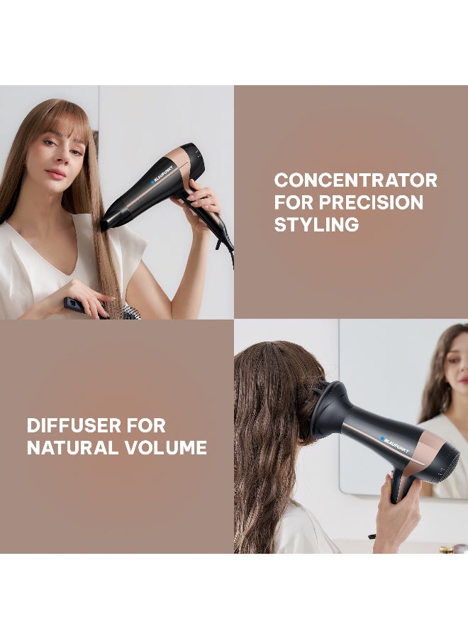 Blaupunkt Hair Dryer 2000W – Ionic Function, 3 Heat & 2 Speed Settings, Cool Shot, Diffuser & Concentrator Attachments, Lightweight Design, Fast Drying, Frizz Control, 2-Year Warranty – SDL425BK - Image 4