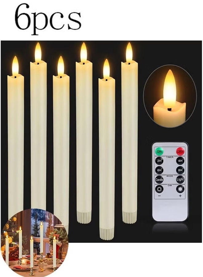 Ailily Pack of 6 Flameless Taper LED Candles Light With Remote Control Battery Operated Led Warm 3D Wick Light Window Candles - Image 1