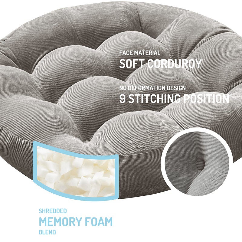 Degrees of Comfort Meditation Floor Pillow, Round Large Pillows Seating for Adults, Tufted Corduroy Cushion for Tatami Living Room, Grey, 22 Inch - Image 2