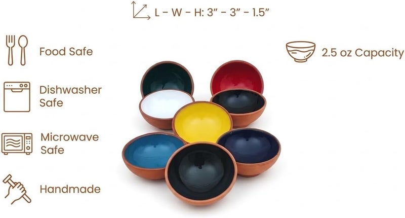 Ayennur Terracotta Pinch Bowls Set of 8 – Small Ceramic Prep Bowls for Spices, Sauces & Dips – Mini Dipping Bowl for Kitchen Prep, Serving & Charcuterie – Colorful Handmade-Style Bowl - Image 2