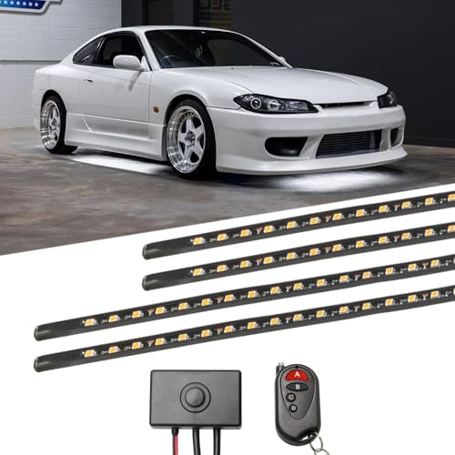 LEDGlow 4pc White Flexible Car Slimline LED Underbody Underglow Accent Neon Lighting Kit - 4 Unique Patterns - Water Resistant, Low Profile Tubes - Includes Control Box & Remote - Image 1