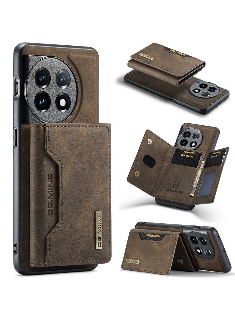 DGMING Wallet Case for OnePlus 11, DG.MING Premium Leather Phone Case Back Cover Magnetic Detachable with Trifold Wallet Card Holder Pocket (Brown) - Image 1