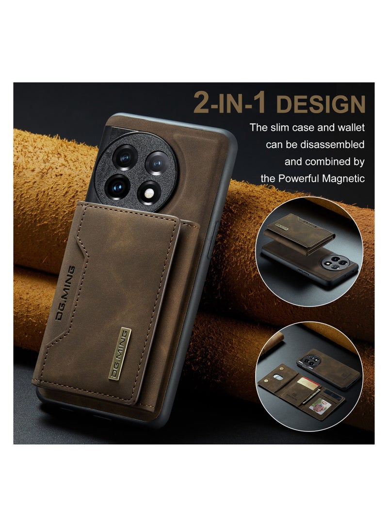 DGMING Wallet Case for OnePlus 11, DG.MING Premium Leather Phone Case Back Cover Magnetic Detachable with Trifold Wallet Card Holder Pocket (Brown) - Image 2