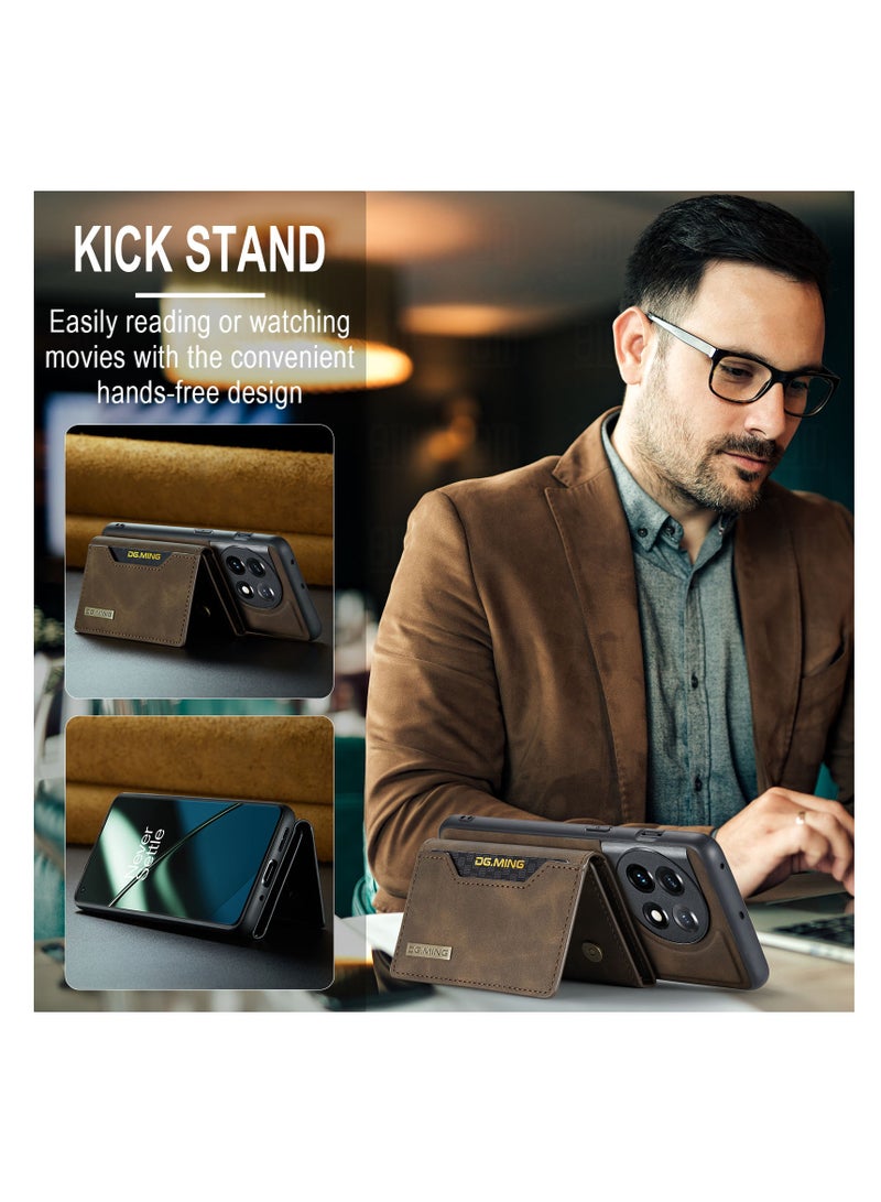 DGMING Wallet Case for OnePlus 11, DG.MING Premium Leather Phone Case Back Cover Magnetic Detachable with Trifold Wallet Card Holder Pocket (Brown) - Image 4