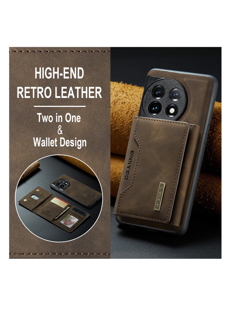 DGMING Wallet Case for OnePlus 11, DG.MING Premium Leather Phone Case Back Cover Magnetic Detachable with Trifold Wallet Card Holder Pocket (Brown) - Image 5