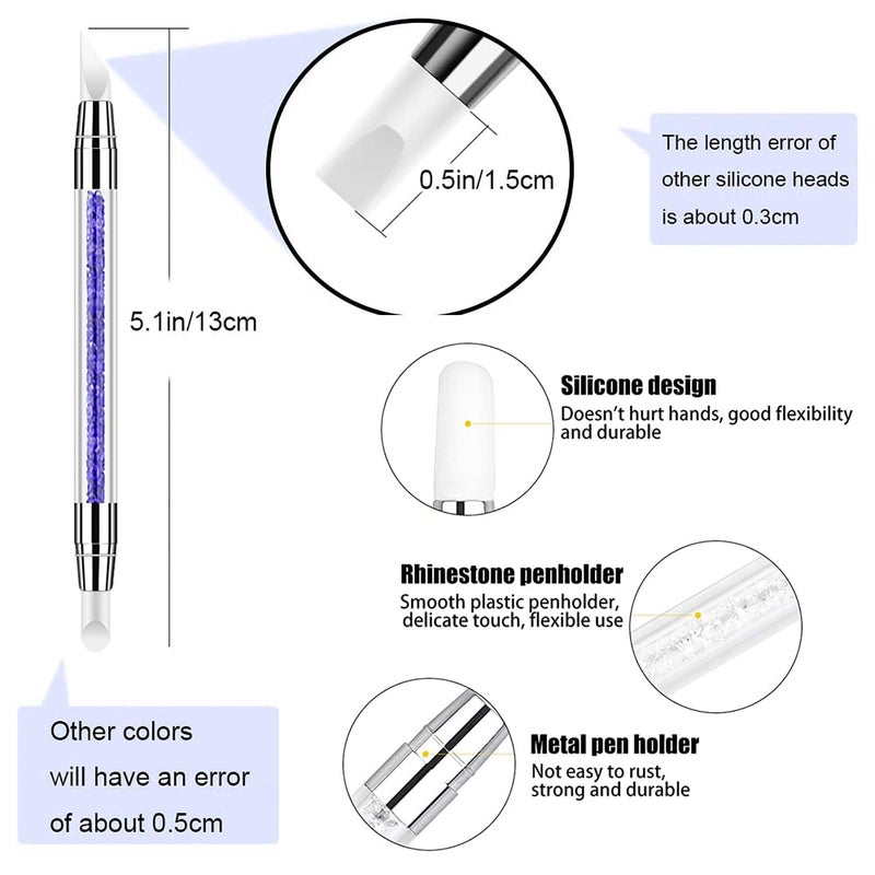 SKINPLUS Nail Art Acrylic Pen Dual Tipped Silicone Rhinestone Nail Polish Carving Pen Silicone Head Acrylic Handle Nail Art Brushes Manicure DIY Brush Dotting Tools for Home Salon (5 Pcs) - Image 2