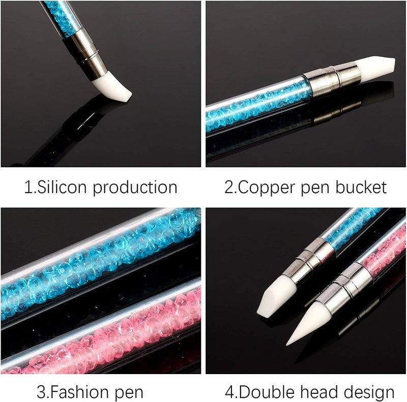 SKINPLUS Nail Art Acrylic Pen Dual Tipped Silicone Rhinestone Nail Polish Carving Pen Silicone Head Acrylic Handle Nail Art Brushes Manicure DIY Brush Dotting Tools for Home Salon (5 Pcs) - Image 3