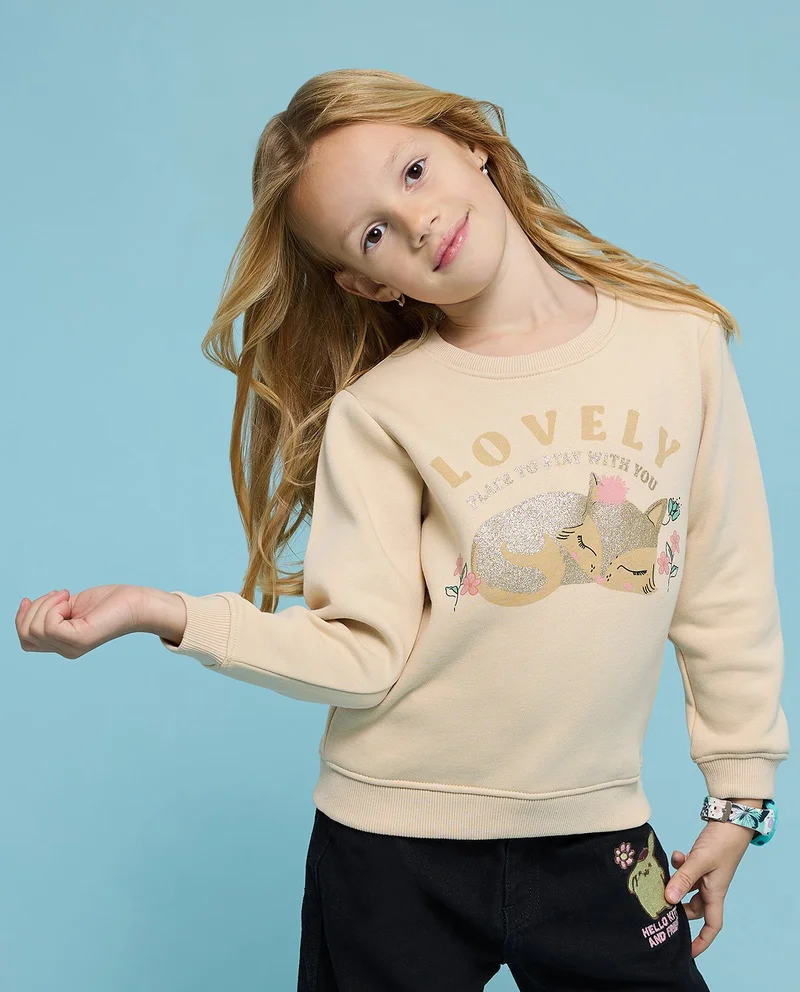 R&B Printed Sweatshirt with Crew Neck and Long Sleeves