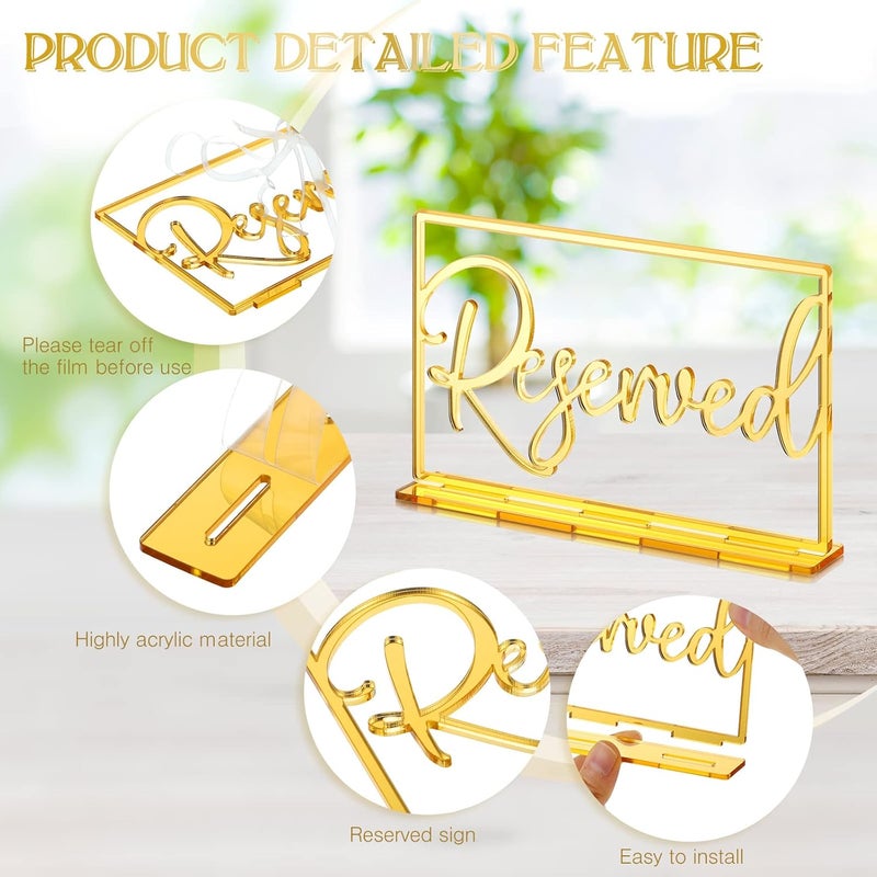 TPGP Yalikop 6 Pieces Acrylic Reserved Table Sign Set - Gold Wedding and Event Signs - Image 3