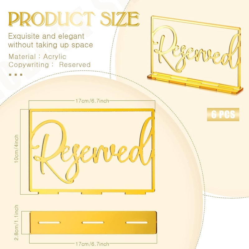 TPGP Yalikop 6 Pieces Acrylic Reserved Table Sign Set - Gold Wedding and Event Signs - Image 2