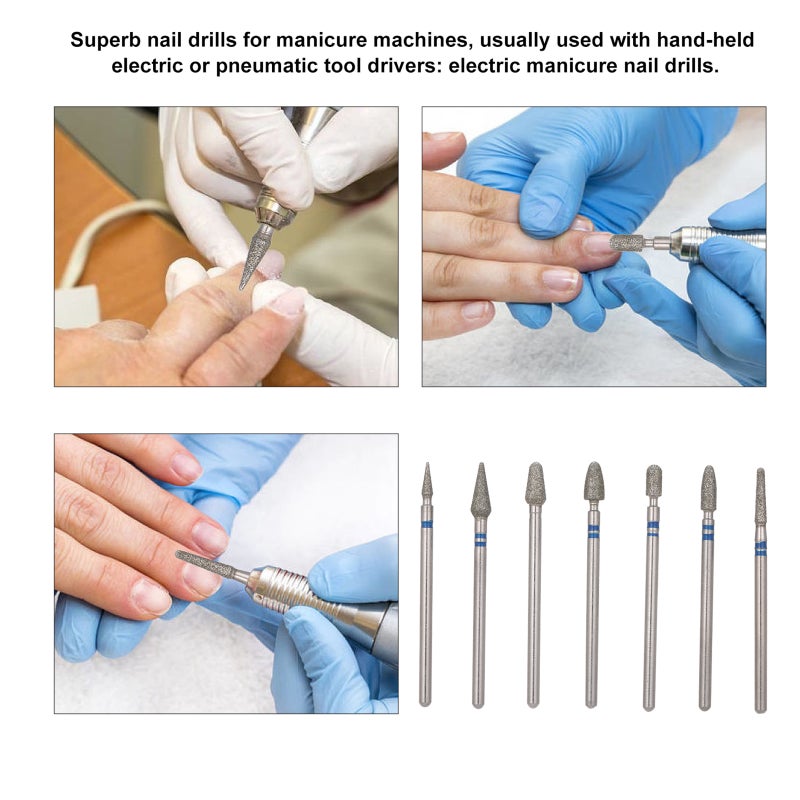 7Pcs / Set Diamond Electric Nail Drill Bits Grinding Burr Cutters for Pedicure Manicure Nail Cuticle Files Tools Accessories - Image 3