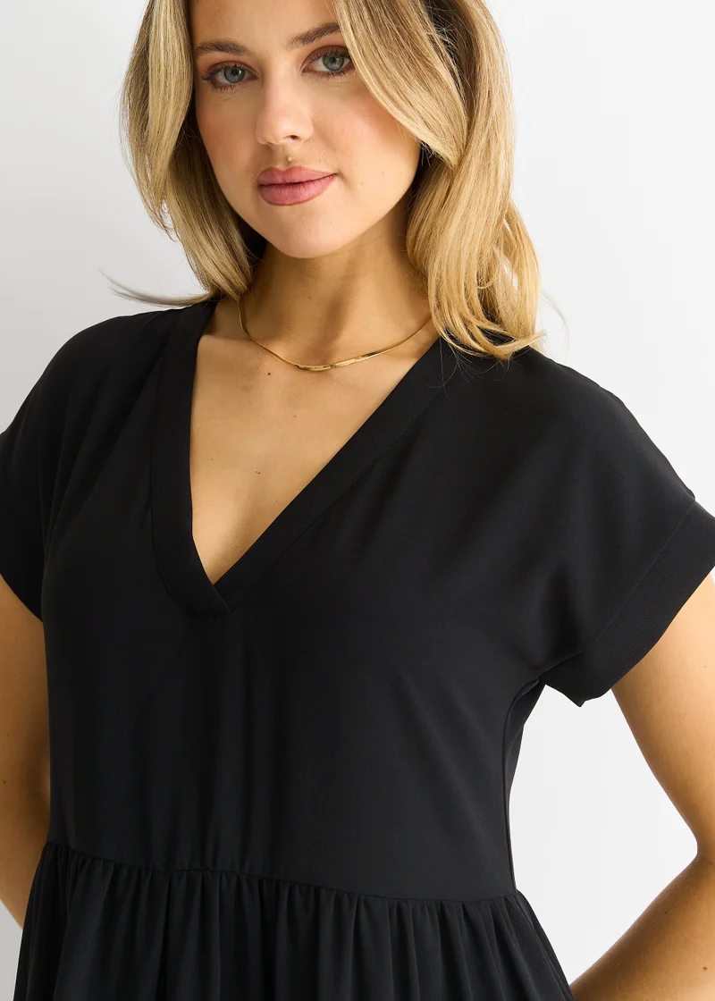 Gini London  Black V Neck Pocket Smock Midi Dress for Women | Best Price UAE