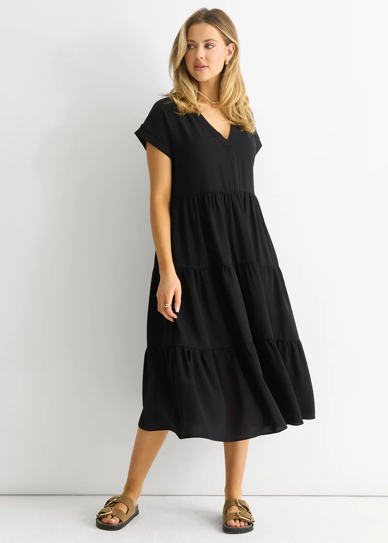 Gini London  Black V Neck Pocket Smock Midi Dress for Women | Best Price UAE