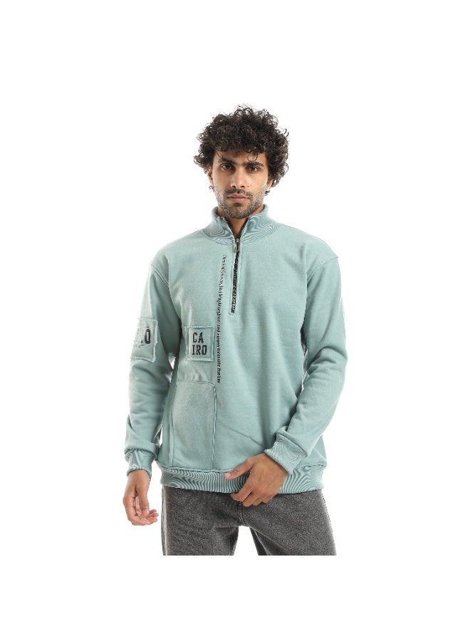 Caesar Men's oversized hoodie with half collar and chest zipper - Image 1