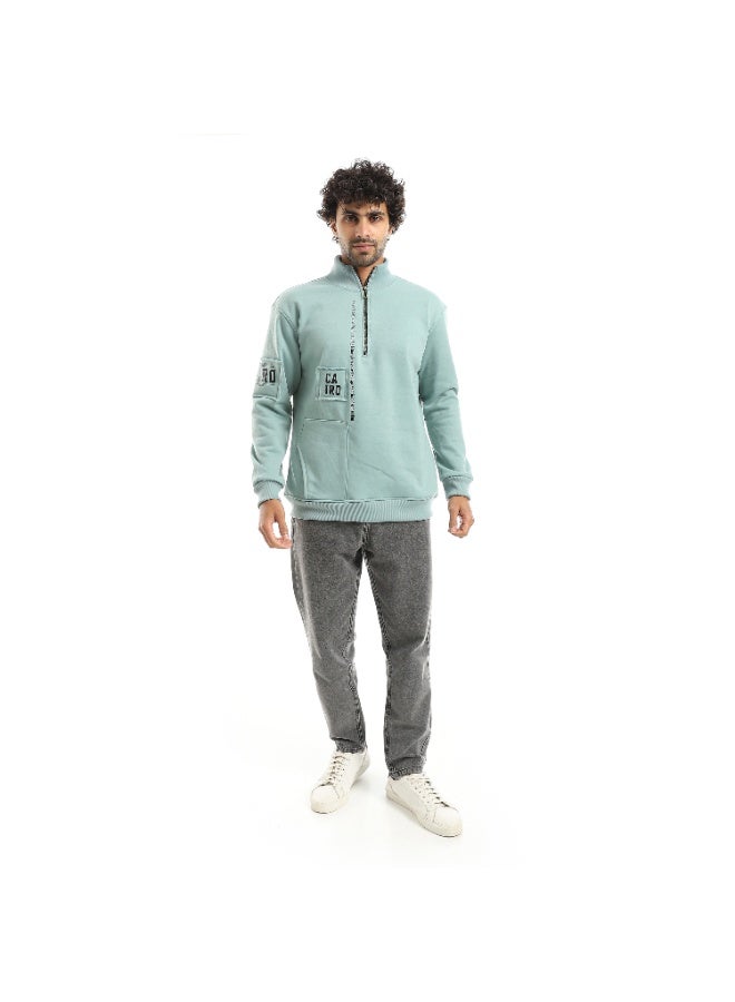 Caesar Men's oversized hoodie with half collar and chest zipper - Image 3