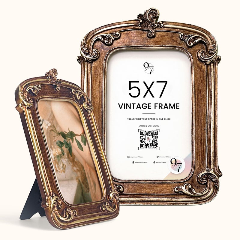 97 Decor 5x7 Vintage Picture Frame - 5x7 Picture Frames Antique  Ornate Gold Frame 5 x 7  Small 5 x 7 Picture Frames Wall Hanging For Home Decor - Image 1