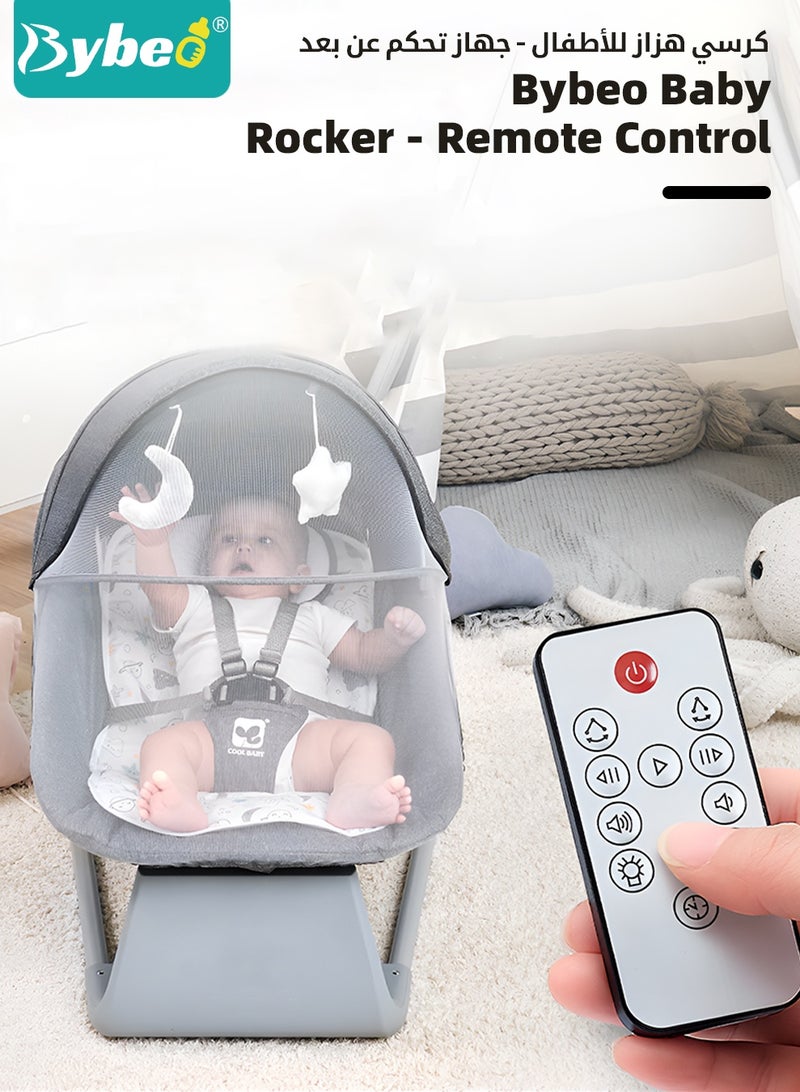 Bybeo Baby Swing for Infant with a Dining Table, Portable Babies Rocker Chair, Electric Bouncer for Infants Boys Girls, 3 Seat Positions 5 Speeds, Bluetooth Music, 5 Point Harness Belt and Remote Control  - Image 5