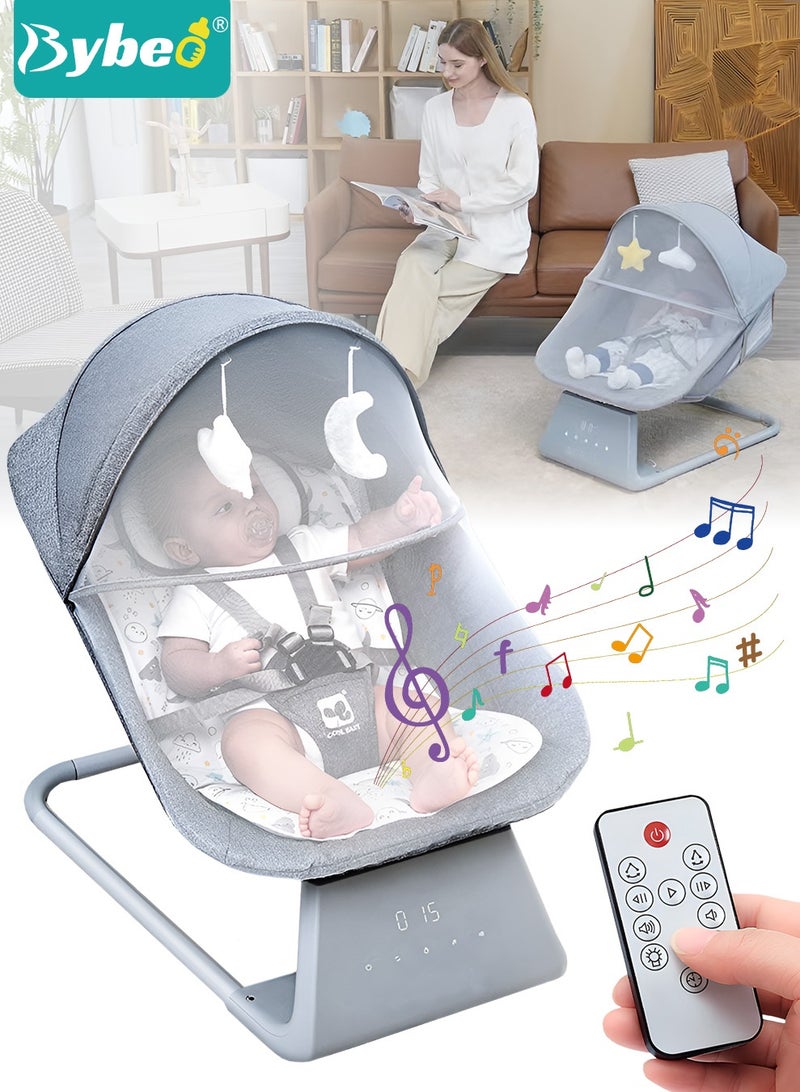 Bybeo Baby Swing for Infant with a Dining Table, Portable Babies Rocker Chair, Electric Bouncer for Infants Boys Girls, 3 Seat Positions 5 Speeds, Bluetooth Music, 5 Point Harness Belt and Remote Control  - Image 1