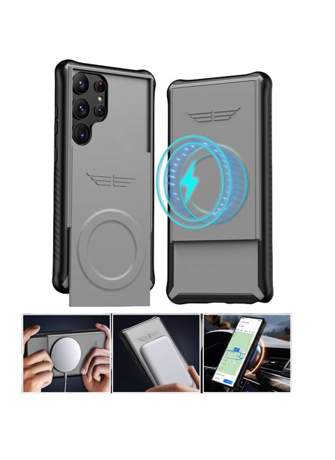 Case for Samsung Galaxy S24Ultra, Support Magsafe and Wireless Charger Case for Samsung Galaxy S24Ultra, Magnetic Adsorption and Sliding Window Protect Lens S24Ultra Cover (Grey)