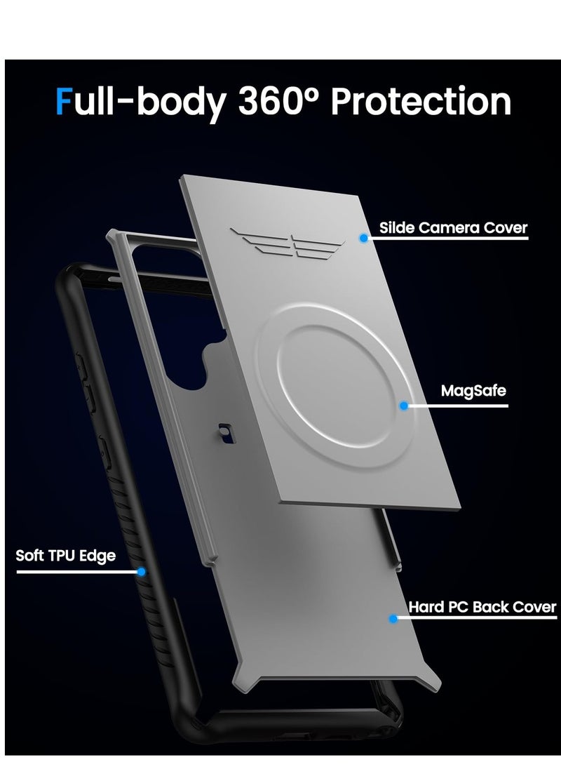SYOSI - Case for Samsung Galaxy S24Ultra, Support Magsafe and Wireless Charger Case for Samsung Galaxy S24Ultra, Magnetic Adsorption and Sliding Window Protect Lens S24Ultra Cover (Grey) - Image 1