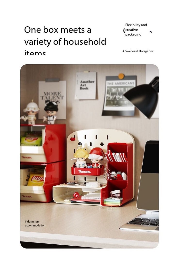  CityRiya-Long منظم سطح المكتب المتعدد الوظائف العصري ، تصميم علق اللوحة والدروج المفتوحة ، حامل القلم ، تخزين مستحضرات التجميل المكياج والقرطاسية ، مثالي لمكاتب غرف النوم والطاولات الغامضة ومساحات الدراسة - Image 4