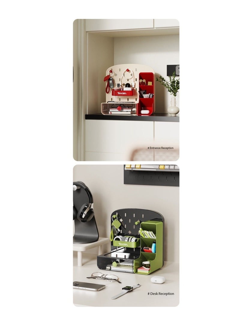  CityRiya-Long منظم سطح المكتب المتعدد الوظائف العصري ، تصميم علق اللوحة والدروج المفتوحة ، حامل القلم ، تخزين مستحضرات التجميل المكياج والقرطاسية ، مثالي لمكاتب غرف النوم والطاولات الغامضة ومساحات الدراسة - Image 5