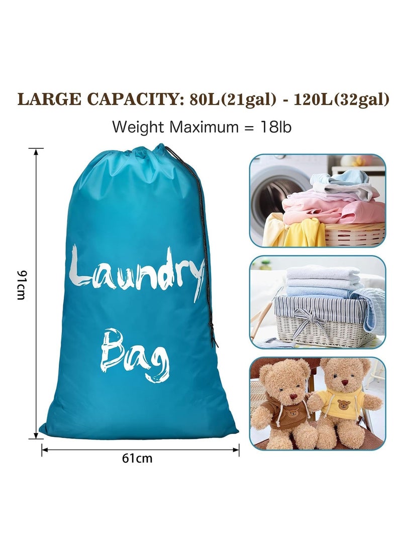 MJZ 2pcs Travel Laundry Bag, 61*91cm Hamper Liner Laundry Sacks with Drawstrings, Nylon Extra Large Laundry Bags Dirty Clothes Storage Bag for Laundry Home Dorm Dirty Clothes Organizer, Blue and Grey - Image 2