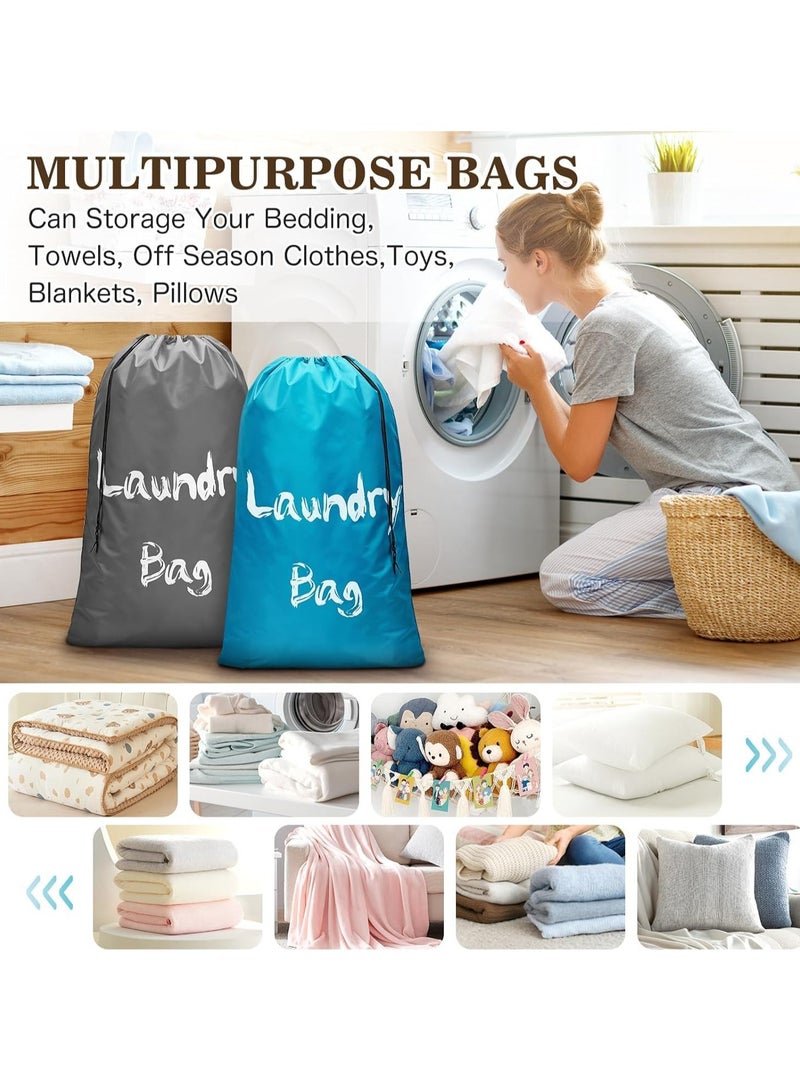 MJZ 2pcs Travel Laundry Bag, 61*91cm Hamper Liner Laundry Sacks with Drawstrings, Nylon Extra Large Laundry Bags Dirty Clothes Storage Bag for Laundry Home Dorm Dirty Clothes Organizer, Blue and Grey - Image 3