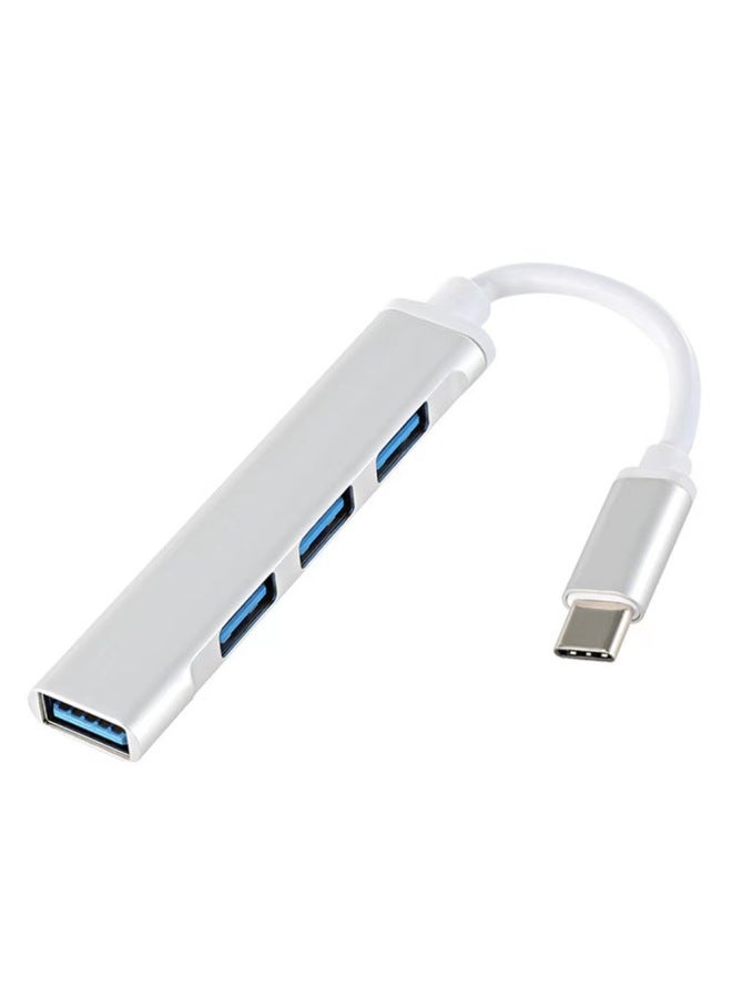 Type-c Hub One-to-four Usb Splitter Aluminum Alloy Expansion Dock 4-port Usb Concentrator Digital Computer Accessories-Number Of Interfaces:C Mouth Silver  - Image 1