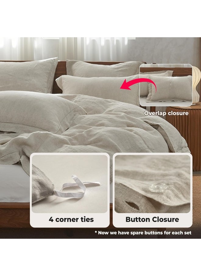 Simple&Opulence Simple&Opulence 100% Washed Linen Duvet Cover Set with Embroidered, King Size  - Image 4