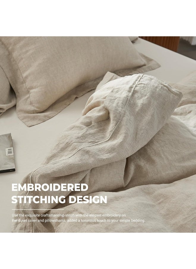 Simple&Opulence Simple&Opulence 100% Washed Linen Duvet Cover Set with Embroidered, King Size  - Image 3