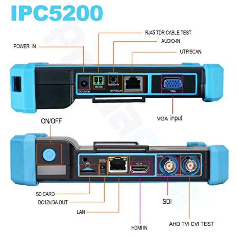جهاز اختبار كاميرا IP لتركيب CCTV، هيكل بلاستيكي ABS، أسود، شاشة لمس IPS 5 بوصة مع مراقبة 4K H.265، ومدخل HDMI/POE/WiFi وتتبع الكابل - Image 4
