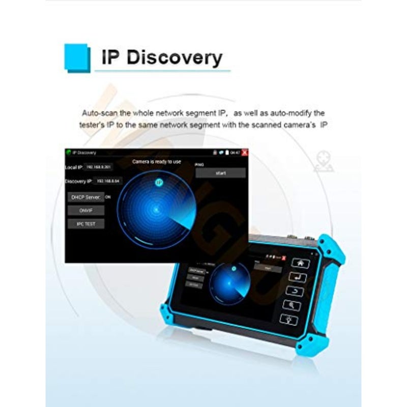 جهاز اختبار كاميرا IP لتركيب CCTV، هيكل بلاستيكي ABS، أسود، شاشة لمس IPS 5 بوصة مع مراقبة 4K H.265، ومدخل HDMI/POE/WiFi وتتبع الكابل - Image 5
