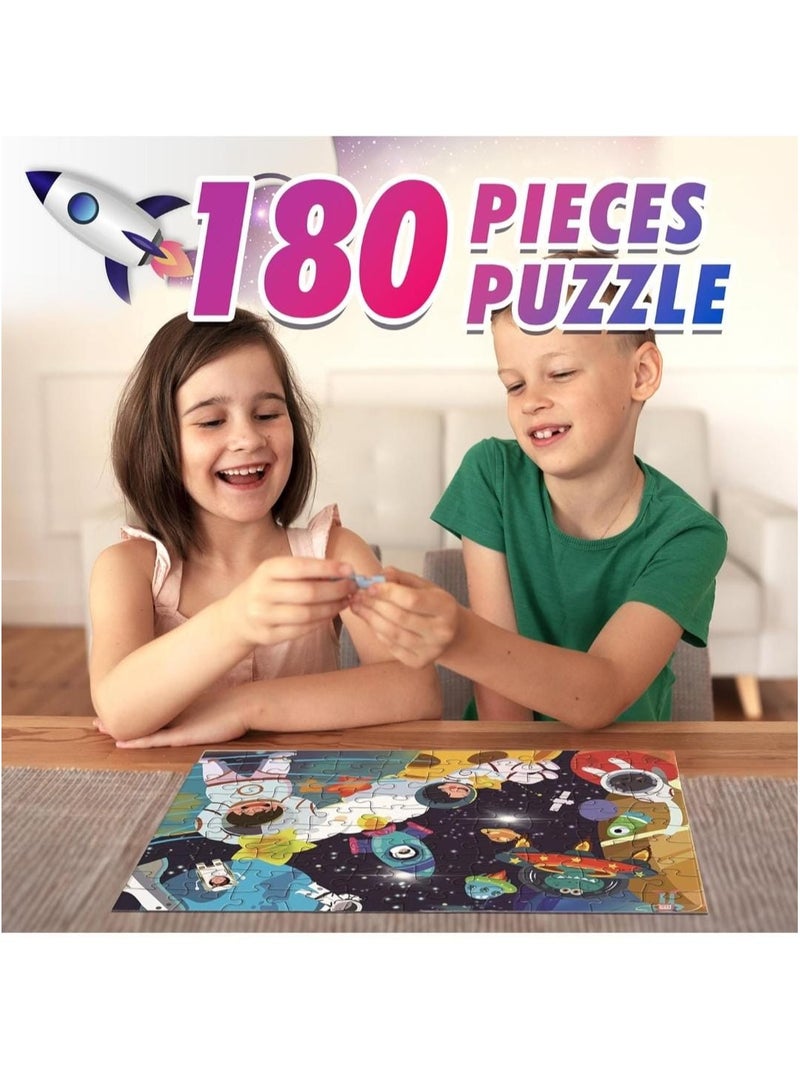 لعبة مرح  مجموعة أحجية تركيب الصور اكتشاف الفضاء وهي لعبة تنموية للتعليم المبكر وتخفف من التوتر من 180 قطعة - Image 3