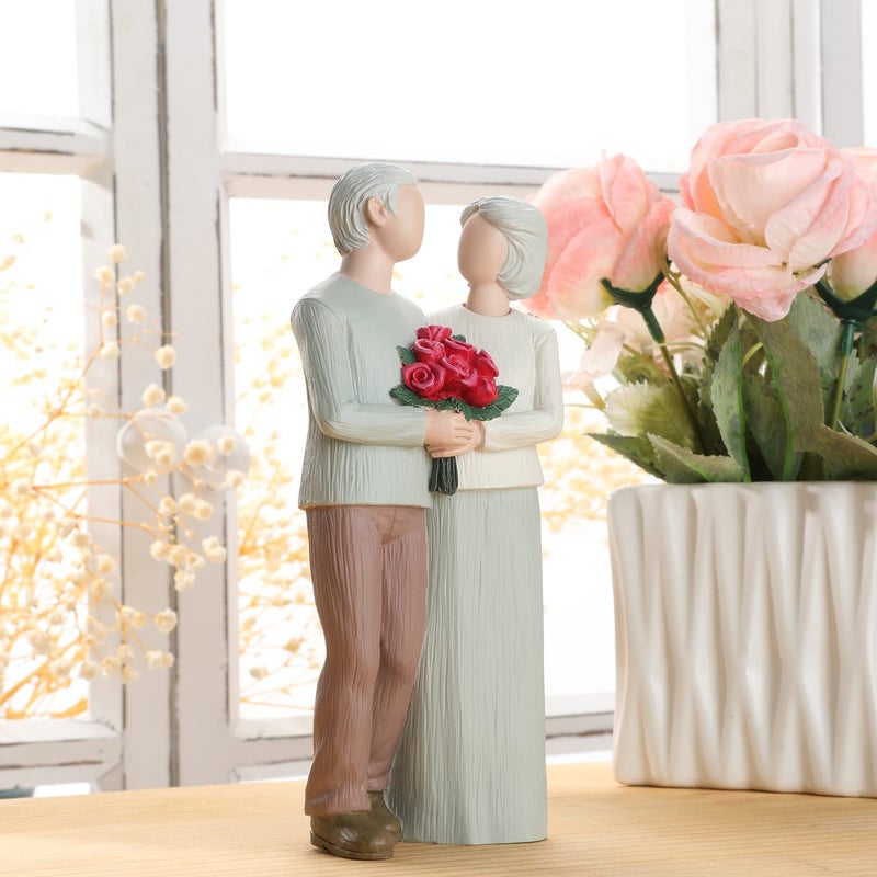 Hensonever Loving Elderly Couple Figurines  Wedding Anniversary Statues for Home Decoration  Sculpted Hand-Painted Figures Gifts to Parents Grandparents - Image 2